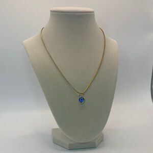Elegant Vintage Trifari Gold Tone Necklace with Blue Heart Pendant